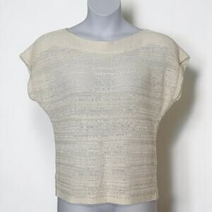 Lauren Ralph Lauren Ivory Knit Top Boat Neck Textured Short Sleeve Sweater Sz L